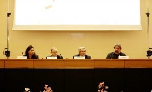 il tavolo dei relatori, da sinistra: Ambra Canciani, Carlo Tasso, Pietro Fontanini, Maurizio Pascolini