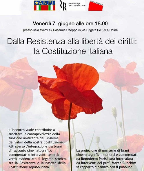 Al momento stai visualizzando Venerdì 7 giugno, “Dalla Resistenza alla libertà dei diritti: la Costituzione italiana” : un incontro all’Anpi di Udine