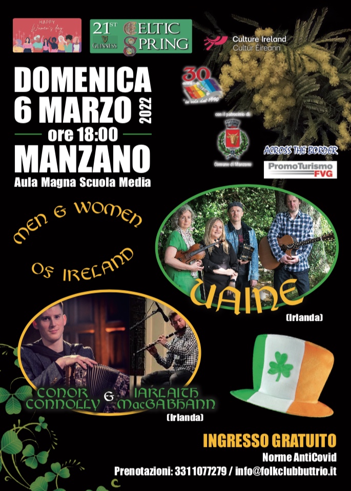 Scopri di più sull'articolo St. Patrick’s Festival,  due formazioni irlandesi, Uaine Quartet e Conor Connoly & Iarlaith MacGabahnn, per cominciare domenica 6 marzo a Manzano