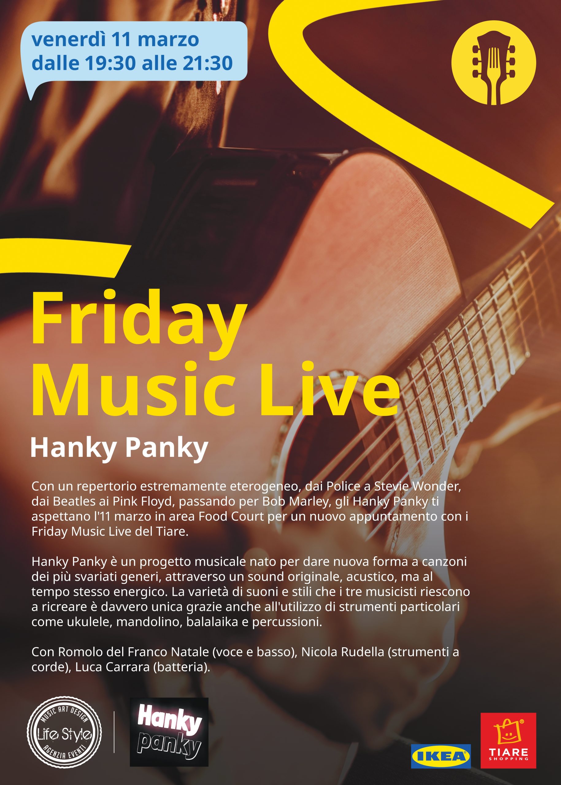 Scopri di più sull'articolo Friday Music Live venerdì 11 marzo con la band Hanky Panky che accompagna la cena alla Food Court del Tiare Shopping di Villesse