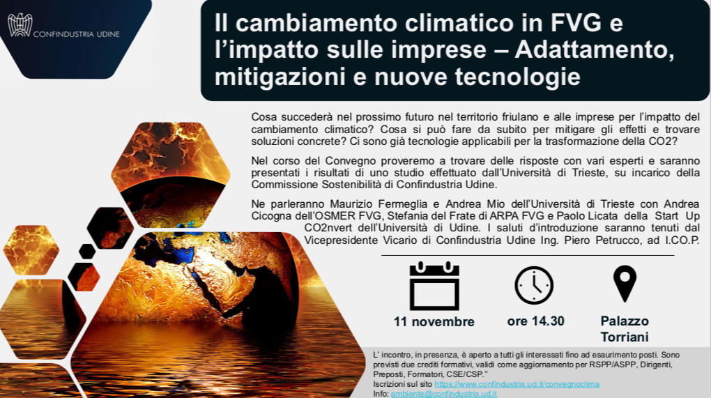 Al momento stai visualizzando Il cambiamento climatico in FVG: quale impatto sulle imprese? Venerdì 11 novembre convegno a palazzo Torriani