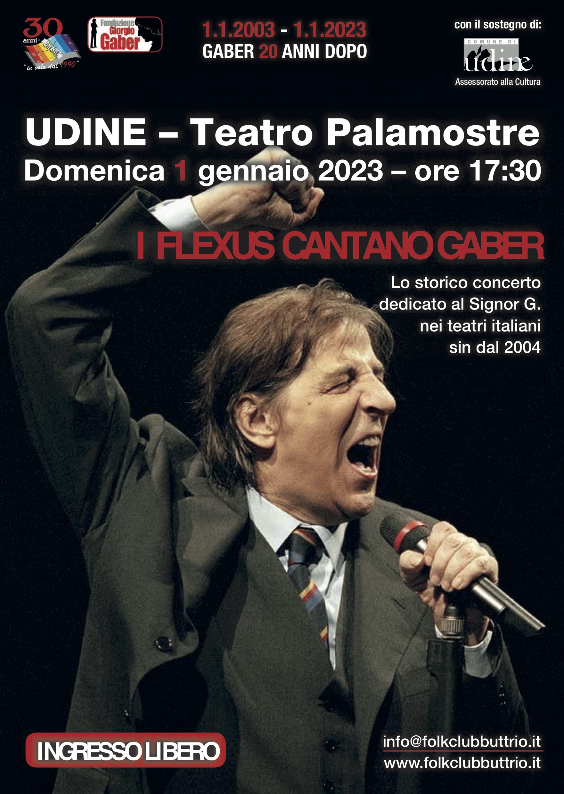 Scopri di più sull'articolo Giorgio Gaber 20 anni dopo, Flexus in concerto domenica 1 gennaio al Palamostre di Udine