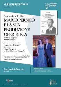 Presentazione del libro “Mario Persico e la sua produzione operistica” di Luca Lupoli (Aletheia editore) sabato 28 gennaio a La Stanze della Musica di Roma