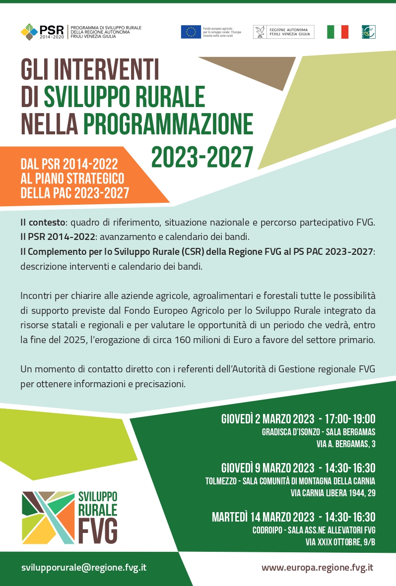 Al momento stai visualizzando Nuovo incontro per illustrare il passaggio da PSR 2014-2022 a Piano Strategico della PAC 2023-2027 il 2 marzo a Gradisca d’Isonzo